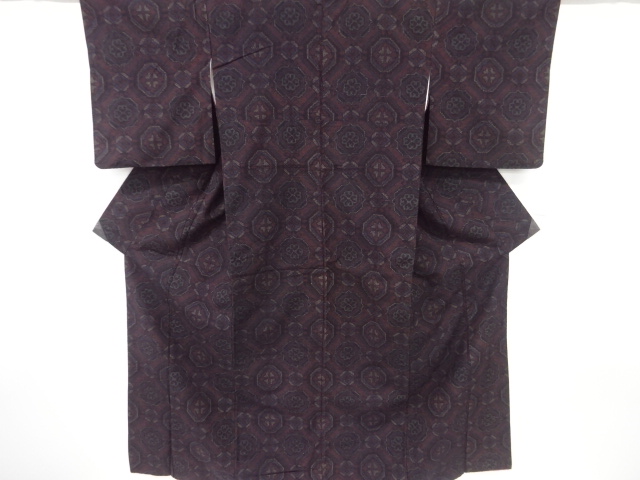 JAPANESE KIMONO / SILK / HAND WOVEN TSUMUGI / FLORAL CREST